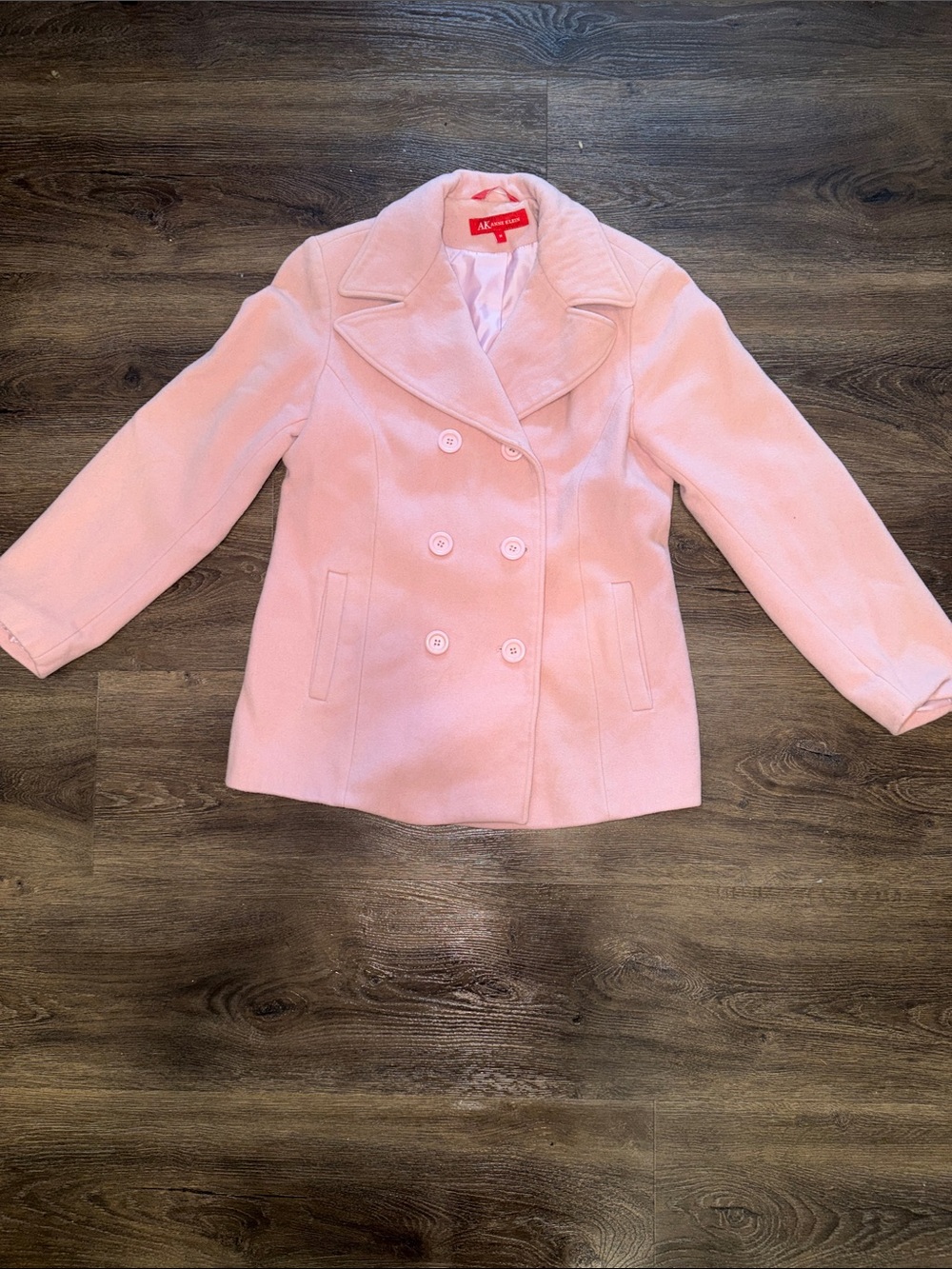 ANNE KLEIN Signature Light Pink Double-Breasted Peacoat